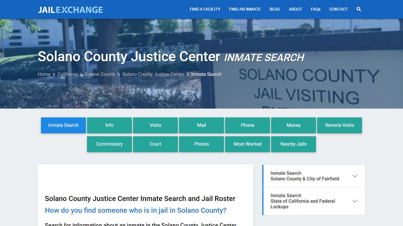 Solano County Justice Center Inmate Search - Jail Exchange